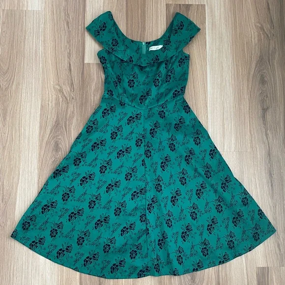 Beautiful Green with Black Flower Dress
